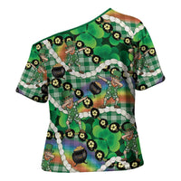 St Patrick's Day Palaka Hawaii Cross Shoulder Shirt Kukui Nut Pikake Lei Shamrock Dabbing Leprechaun LT14 - Polynesian Pride