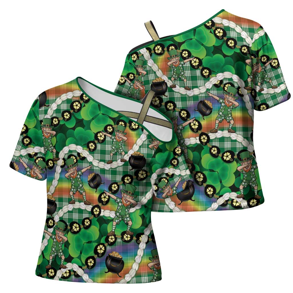 St Patrick's Day Palaka Hawaii Cross Shoulder Shirt Kukui Nut Pikake Lei Shamrock Dabbing Leprechaun LT14 - Polynesian Pride