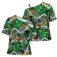 St Patrick's Day Palaka Hawaii Cross Shoulder Shirt Kukui Nut Pikake Lei Shamrock Dabbing Leprechaun LT14 - Polynesian Pride