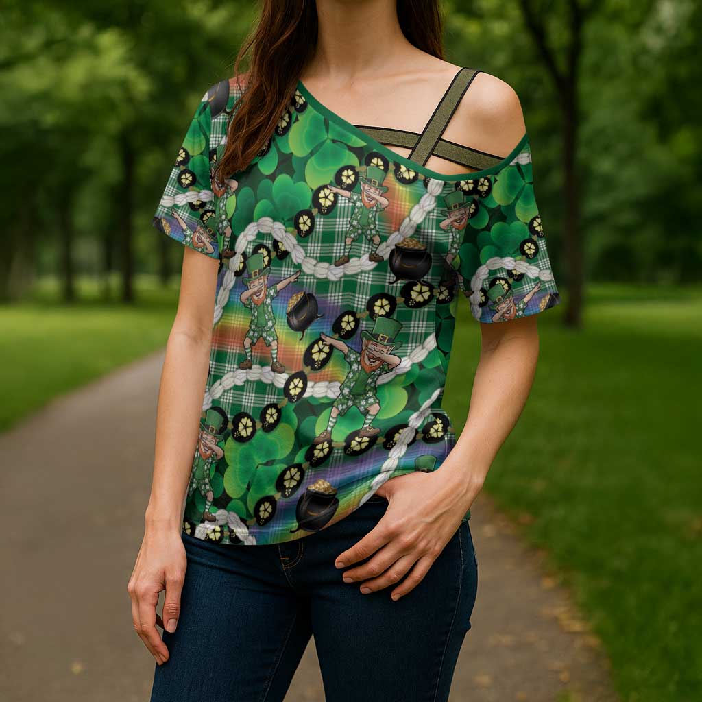 St Patrick's Day Palaka Hawaii Cross Shoulder Shirt Kukui Nut Pikake Lei Shamrock Dabbing Leprechaun LT14 - Polynesian Pride