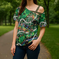 St Patrick's Day Palaka Hawaii Cross Shoulder Shirt Kukui Nut Pikake Lei Shamrock Dabbing Leprechaun LT14 - Polynesian Pride