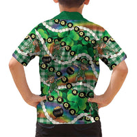 St Patrick's Day Palaka Hawaii Family Matching Long Sleeve Bodycon Dress and Hawaiian Shirt Kukui Nut Pikake Lei Shamrock Dabbing Leprechaun LT14 - Polynesian Pride