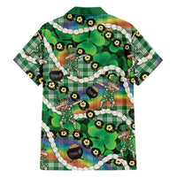St Patrick's Day Palaka Hawaii Family Matching Long Sleeve Bodycon Dress and Hawaiian Shirt Kukui Nut Pikake Lei Shamrock Dabbing Leprechaun LT14 - Polynesian Pride