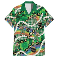St Patrick's Day Palaka Hawaii Family Matching Off Shoulder Maxi Dress and Hawaiian Shirt Kukui Nut Pikake Lei Shamrock Dabbing Leprechaun LT14 Dad's Shirt - Short Sleeve Green - Polynesian Pride