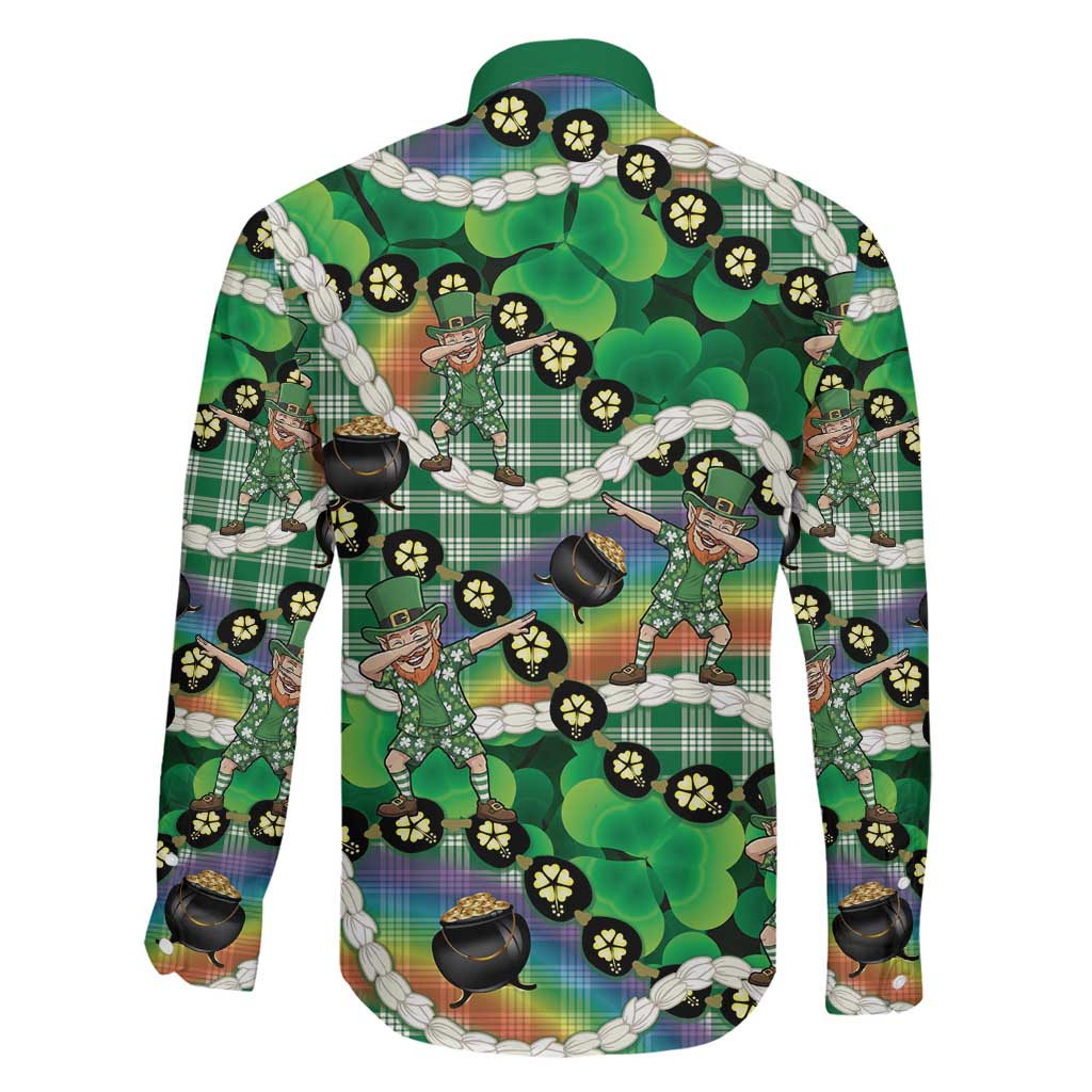 St Patrick's Day Palaka Hawaii Family Matching Off Shoulder Short Dress and Hawaiian Shirt Kukui Nut Pikake Lei Shamrock Dabbing Leprechaun LT14 - Polynesian Pride