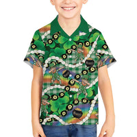 St Patrick's Day Palaka Hawaii Family Matching Puletasi and Hawaiian Shirt Kukui Nut Pikake Lei Shamrock Dabbing Leprechaun LT14 Son's Shirt Green - Polynesian Pride