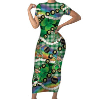 St Patrick's Day Palaka Hawaii Family Matching Short Sleeve Bodycon Dress and Hawaiian Shirt Kukui Nut Pikake Lei Shamrock Dabbing Leprechaun LT14 Mom's Dress Green - Polynesian Pride