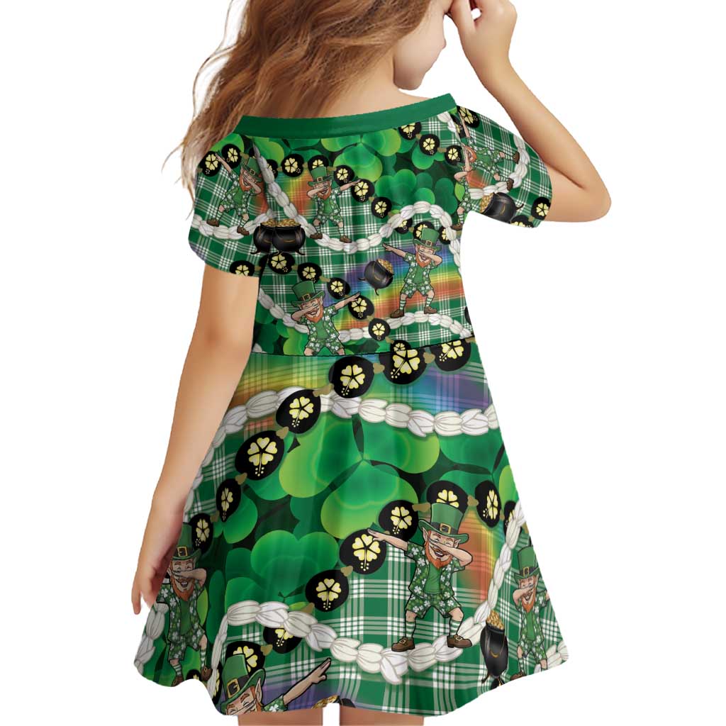 St Patrick's Day Palaka Hawaii Family Matching Summer Maxi Dress and Hawaiian Shirt Kukui Nut Pikake Lei Shamrock Dabbing Leprechaun LT14 - Polynesian Pride