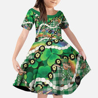 St Patrick's Day Palaka Hawaii Family Matching Tank Maxi Dress and Hawaiian Shirt Kukui Nut Pikake Lei Shamrock Dabbing Leprechaun LT14 Daughter's Dress Green - Polynesian Pride