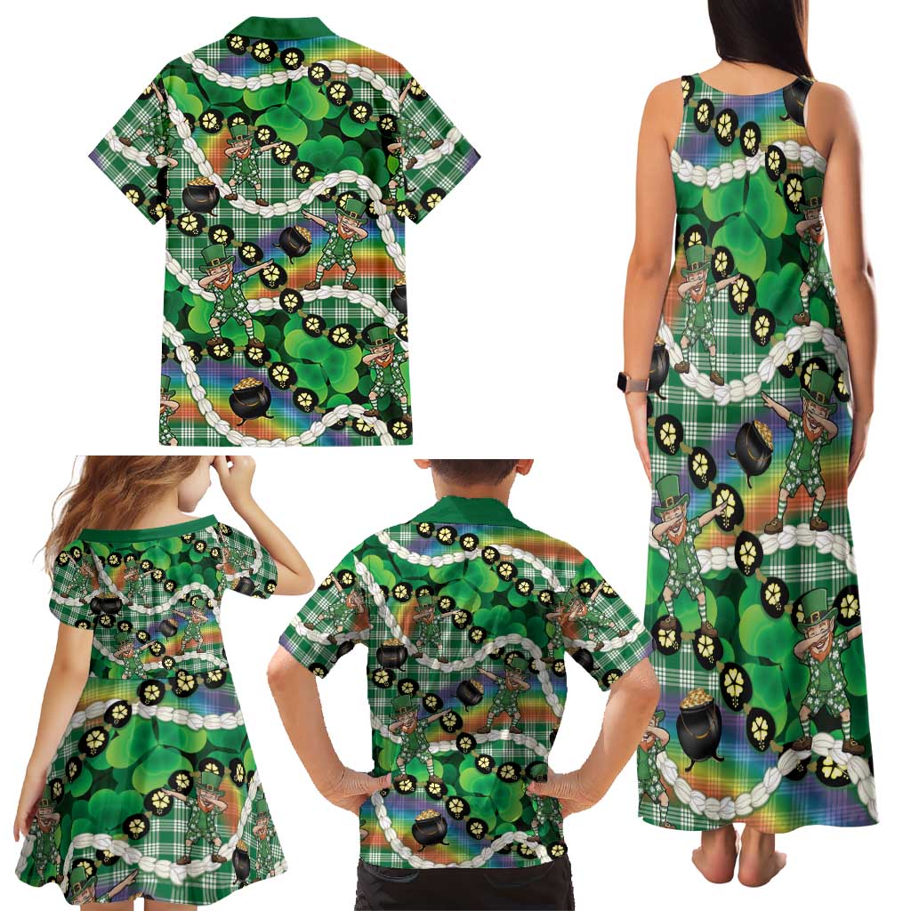 St Patrick's Day Palaka Hawaii Family Matching Tank Maxi Dress and Hawaiian Shirt Kukui Nut Pikake Lei Shamrock Dabbing Leprechaun LT14 - Polynesian Pride