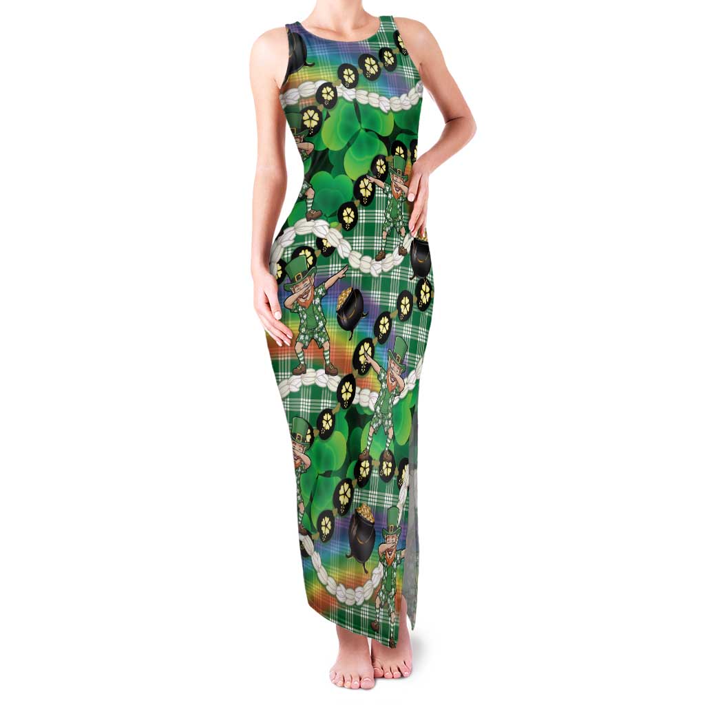 St Patrick's Day Palaka Hawaii Family Matching Tank Maxi Dress and Hawaiian Shirt Kukui Nut Pikake Lei Shamrock Dabbing Leprechaun LT14 Mom's Dress Green - Polynesian Pride