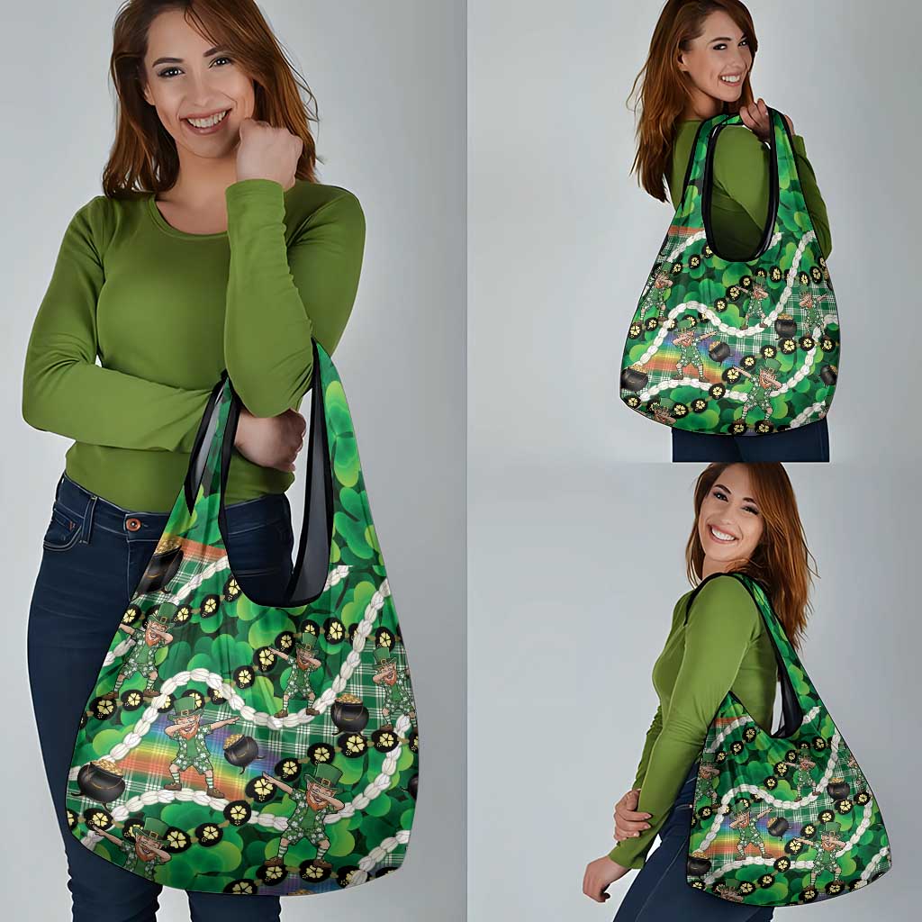 St Patrick's Day Palaka Hawaii Grocery Bag Kukui Nut Pikake Lei Shamrock Dabbing Leprechaun