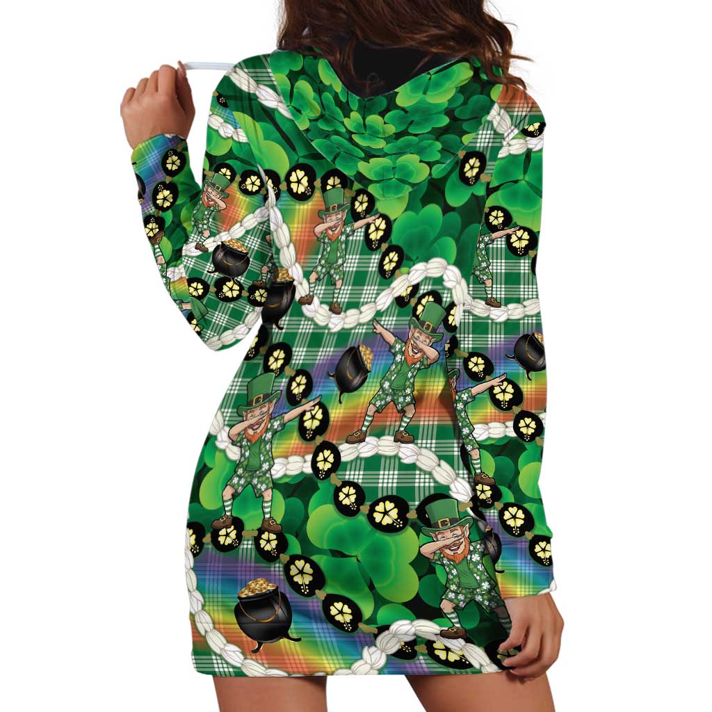 St Patrick's Day Palaka Hawaii Hoodie Dress Kukui Nut Pikake Lei Shamrock Dabbing Leprechaun LT14 - Polynesian Pride