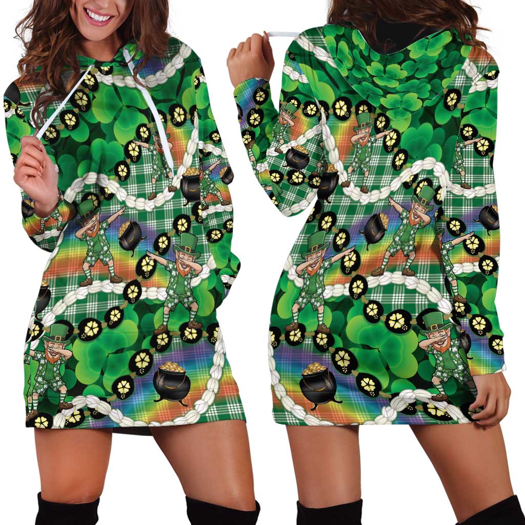 St Patrick's Day Palaka Hawaii Hoodie Dress Kukui Nut Pikake Lei Shamrock Dabbing Leprechaun LT14 - Polynesian Pride
