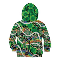 St Patrick's Day Palaka Hawaii Kid Hoodie Kukui Nut Pikake Lei Shamrock Dabbing Leprechaun