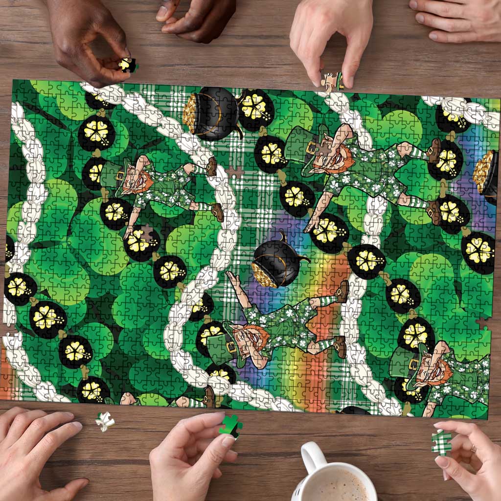 St Patrick's Day Palaka Hawaii Puzzle Kukui Nut Pikake Lei Shamrock Dabbing Leprechaun