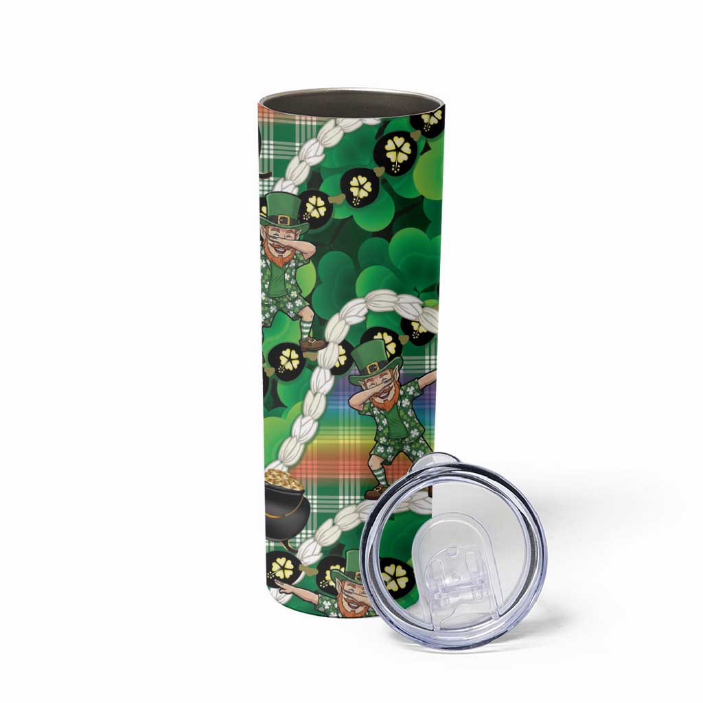 St Patrick's Day Palaka Hawaii Skinny Tumbler Kukui Nut Pikake Lei Shamrock Dabbing Leprechaun LT14 - Polynesian Pride