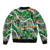 St Patrick's Day Palaka Hawaii Sleeve Zip Bomber Jacket Kukui Nut Pikake Lei Shamrock Dabbing Leprechaun