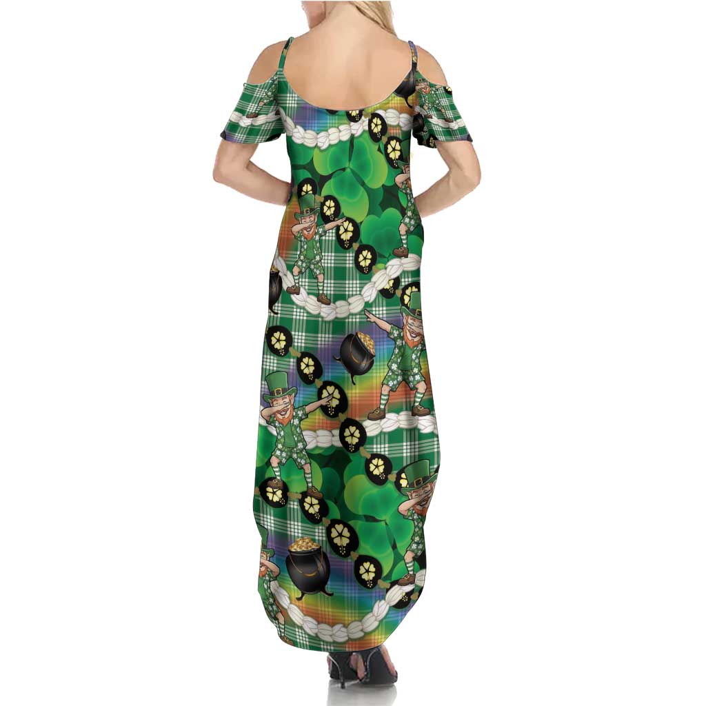 St Patrick's Day Palaka Hawaii Summer Maxi Dress Kukui Nut Pikake Lei Shamrock Dabbing Leprechaun