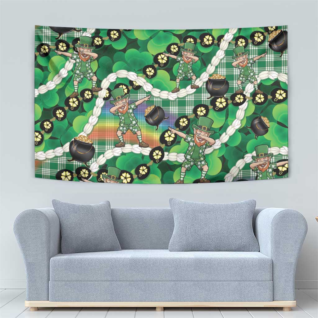 St Patrick's Day Palaka Hawaii Tapestry Kukui Nut Pikake Lei Shamrock Dabbing Leprechaun LT14 - Polynesian Pride