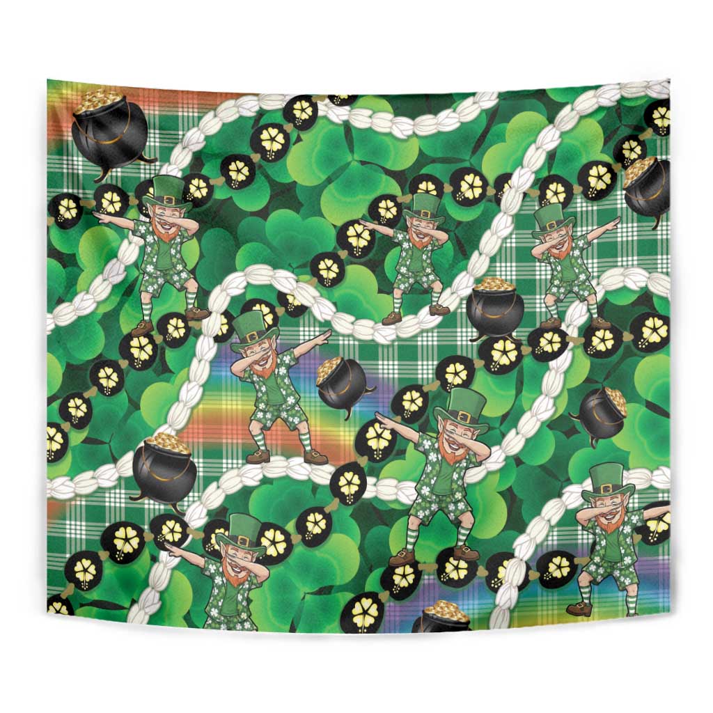 St Patrick's Day Palaka Hawaii Tapestry Kukui Nut Pikake Lei Shamrock Dabbing Leprechaun LT14 - Polynesian Pride