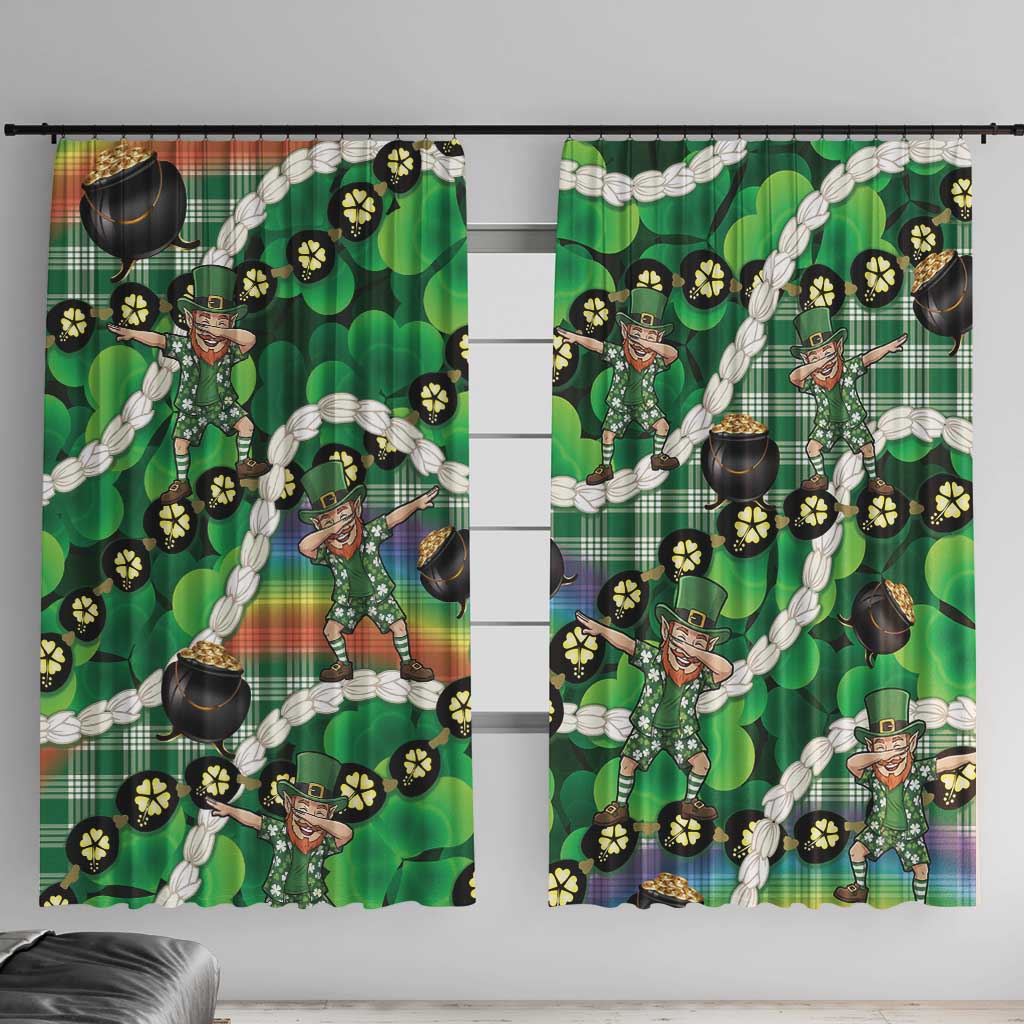 St Patrick's Day Palaka Hawaii Window Curtain Kukui Nut Pikake Lei Shamrock Dabbing Leprechaun