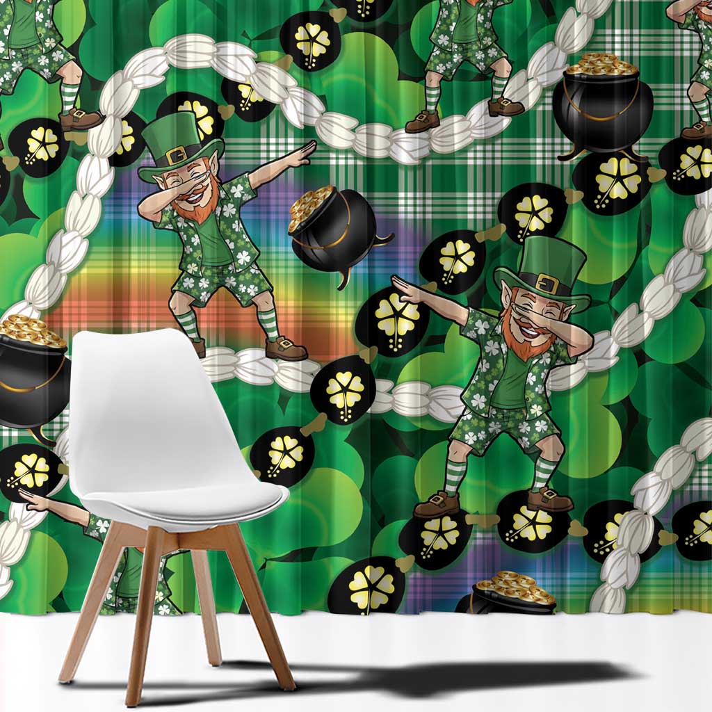 St Patrick's Day Palaka Hawaii Window Curtain Kukui Nut Pikake Lei Shamrock Dabbing Leprechaun