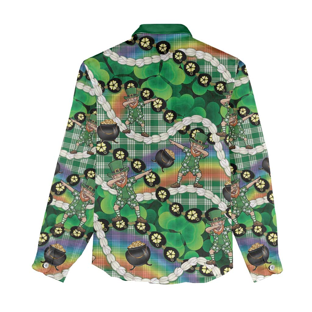 St Patrick's Day Palaka Hawaii Women Casual Shirt Kukui Nut Pikake Lei Shamrock Dabbing Leprechaun LT14 - Polynesian Pride