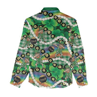 St Patrick's Day Palaka Hawaii Women Casual Shirt Kukui Nut Pikake Lei Shamrock Dabbing Leprechaun LT14 - Polynesian Pride