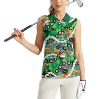 St Patrick's Day Palaka Hawaii Women Sleeveless Polo Shirt Kukui Nut Pikake Lei Shamrock Dabbing Leprechaun LT14 - Polynesian Pride