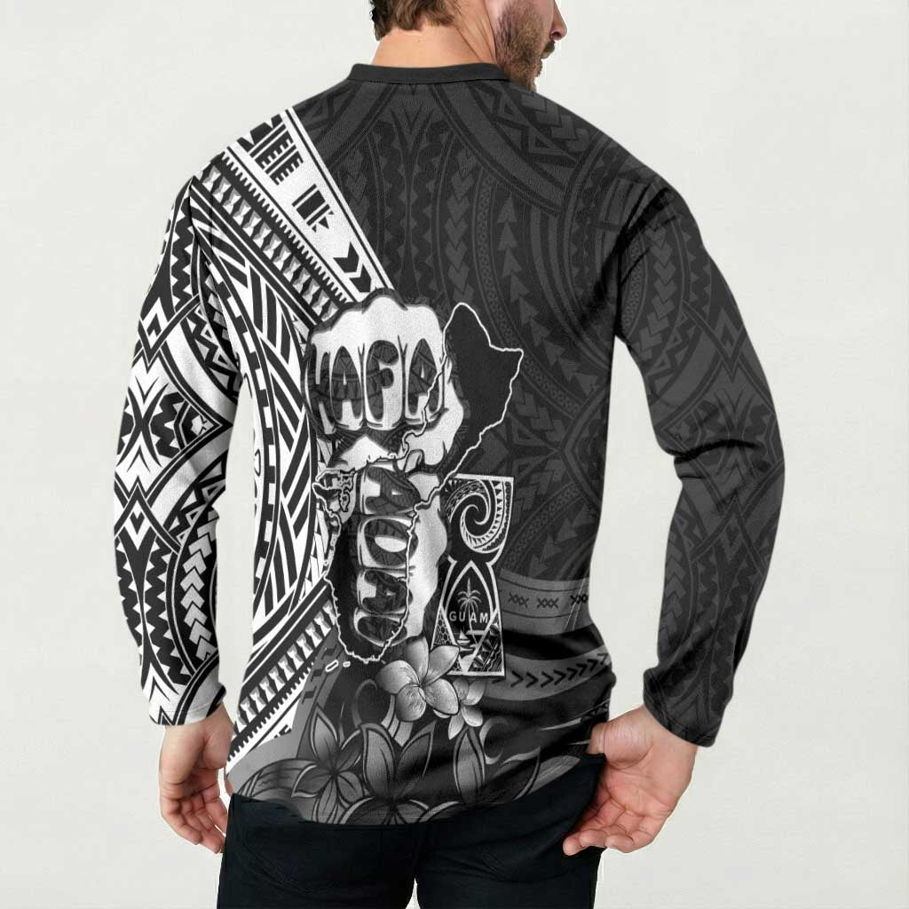 Hafa Adai Guam Discovery Day Button Sweatshirt Chamorro Latte Stone Hand Black Version