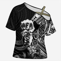 Hafa Adai Guam Discovery Day Cross Shoulder Shirt Chamorro Latte Stone Hand Black Version LT14 Female Black - Polynesian Pride