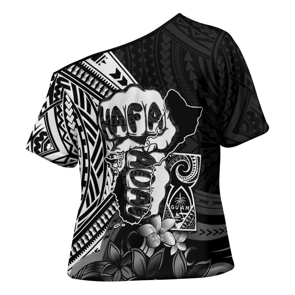 Hafa Adai Guam Discovery Day Cross Shoulder Shirt Chamorro Latte Stone Hand Black Version LT14 - Polynesian Pride