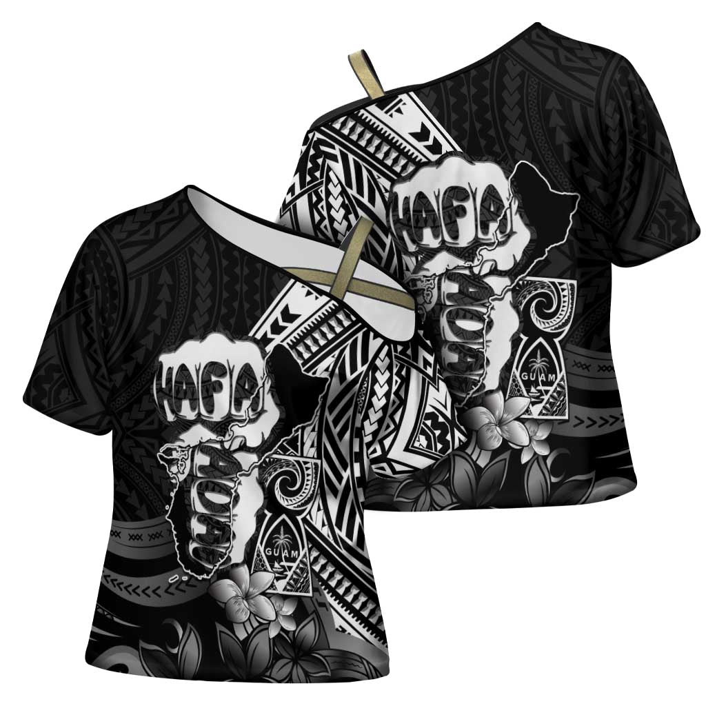 Hafa Adai Guam Discovery Day Cross Shoulder Shirt Chamorro Latte Stone Hand Black Version LT14 - Polynesian Pride