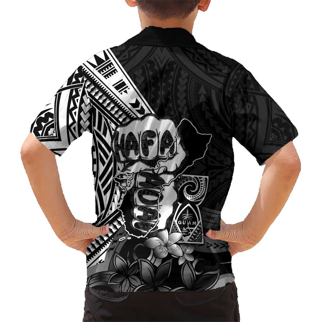 Hafa Adai Guam Discovery Day Family Matching Off Shoulder Maxi Dress and Hawaiian Shirt Chamorro Latte Stone Hand Black Version LT14 - Polynesian Pride