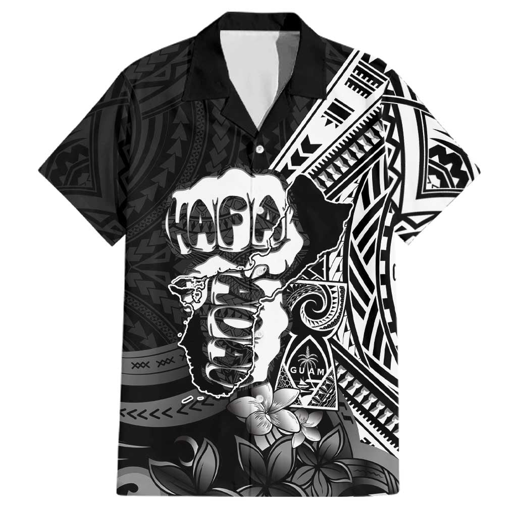 Hafa Adai Guam Discovery Day Family Matching Off Shoulder Maxi Dress and Hawaiian Shirt Chamorro Latte Stone Hand Black Version LT14 Dad's Shirt - Short Sleeve Black - Polynesian Pride