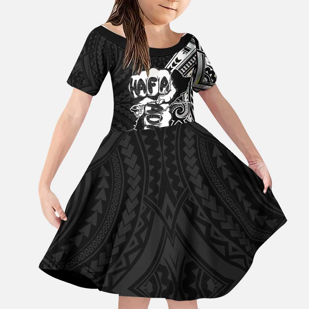 Hafa Adai Guam Discovery Day Family Matching Summer Maxi Dress and Hawaiian Shirt Chamorro Latte Stone Hand Black Version LT14 Daughter's Dress Black - Polynesian Pride