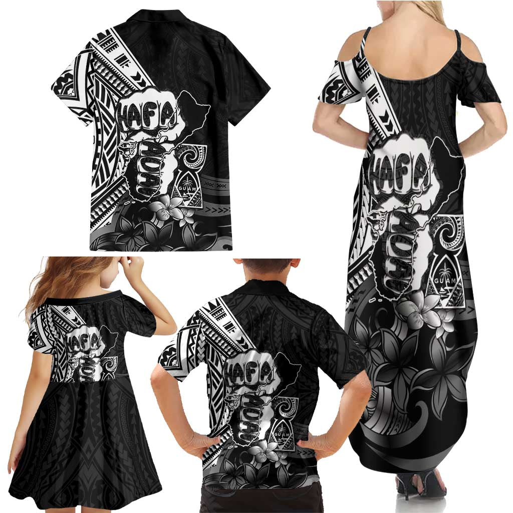 Hafa Adai Guam Discovery Day Family Matching Summer Maxi Dress and Hawaiian Shirt Chamorro Latte Stone Hand Black Version LT14 - Polynesian Pride