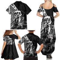 Hafa Adai Guam Discovery Day Family Matching Summer Maxi Dress and Hawaiian Shirt Chamorro Latte Stone Hand Black Version LT14 - Polynesian Pride