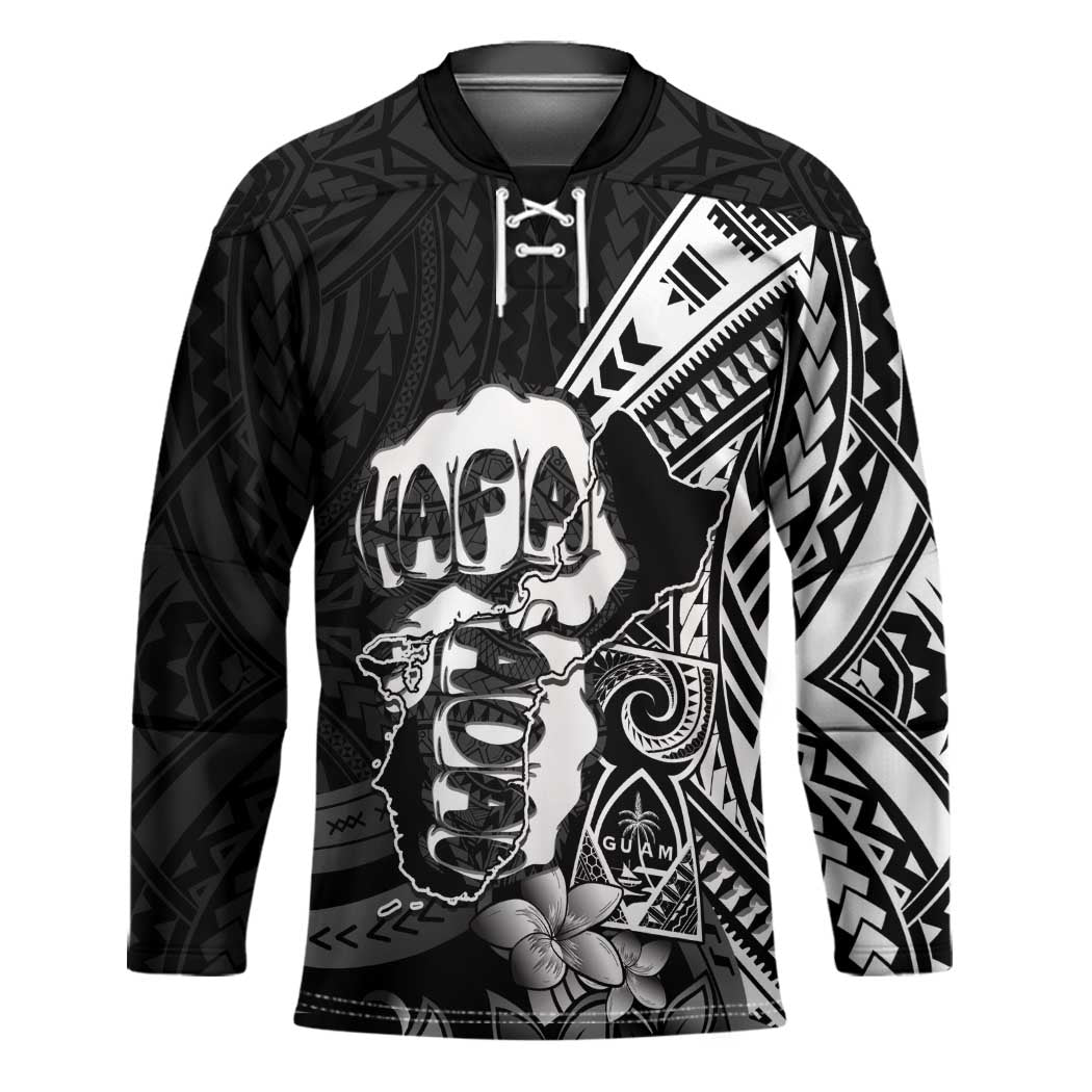 Hafa Adai Guam Discovery Day Hockey Jersey Chamorro Latte Stone Hand Black Version