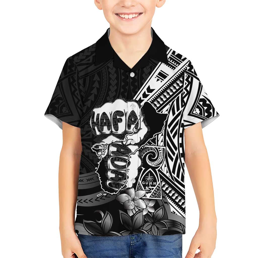 Hafa Adai Guam Discovery Day Kid Hawaiian Shirt Chamorro Latte Stone Hand Black Version