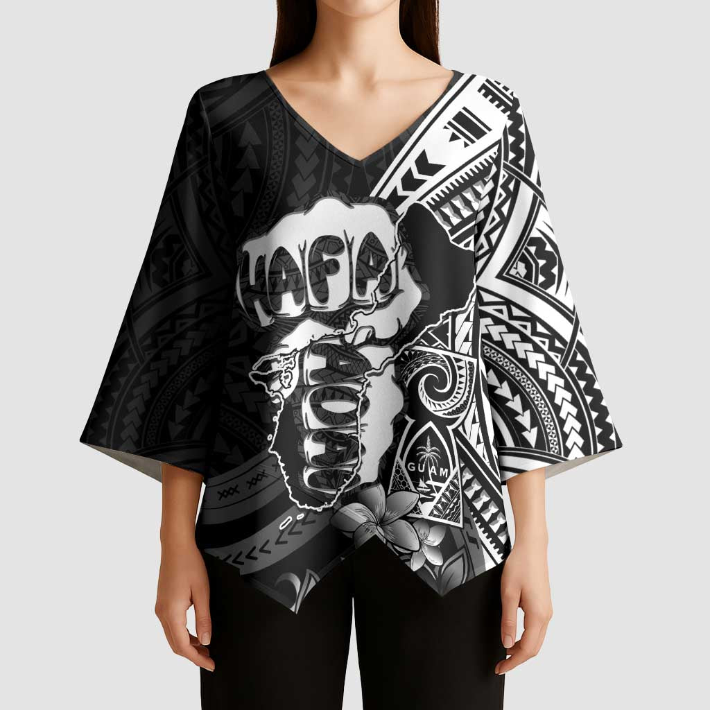 Hafa Adai Guam Discovery Day Kimono Sleeve Blouse Chamorro Latte Stone Hand Black Version