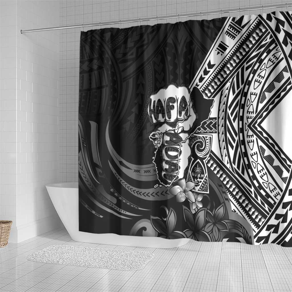 Hafa Adai Guam Discovery Day Shower Curtain Chamorro Latte Stone Hand Black Version
