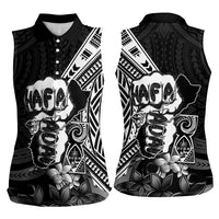 Hafa Adai Guam Discovery Day Women Sleeveless Polo Shirt Chamorro Latte Stone Hand Black Version