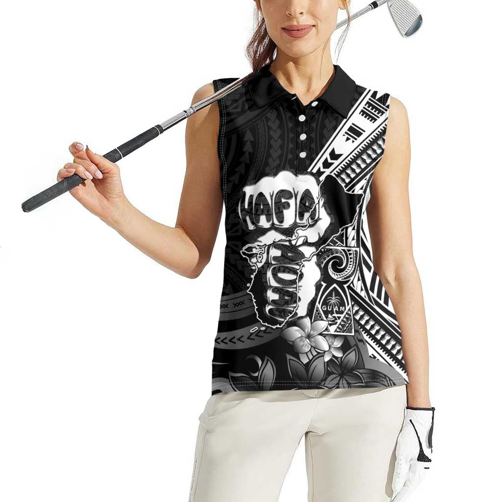 Hafa Adai Guam Discovery Day Women Sleeveless Polo Shirt Chamorro Latte Stone Hand Black Version
