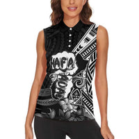 Hafa Adai Guam Discovery Day Women Sleeveless Polo Shirt Chamorro Latte Stone Hand Black Version