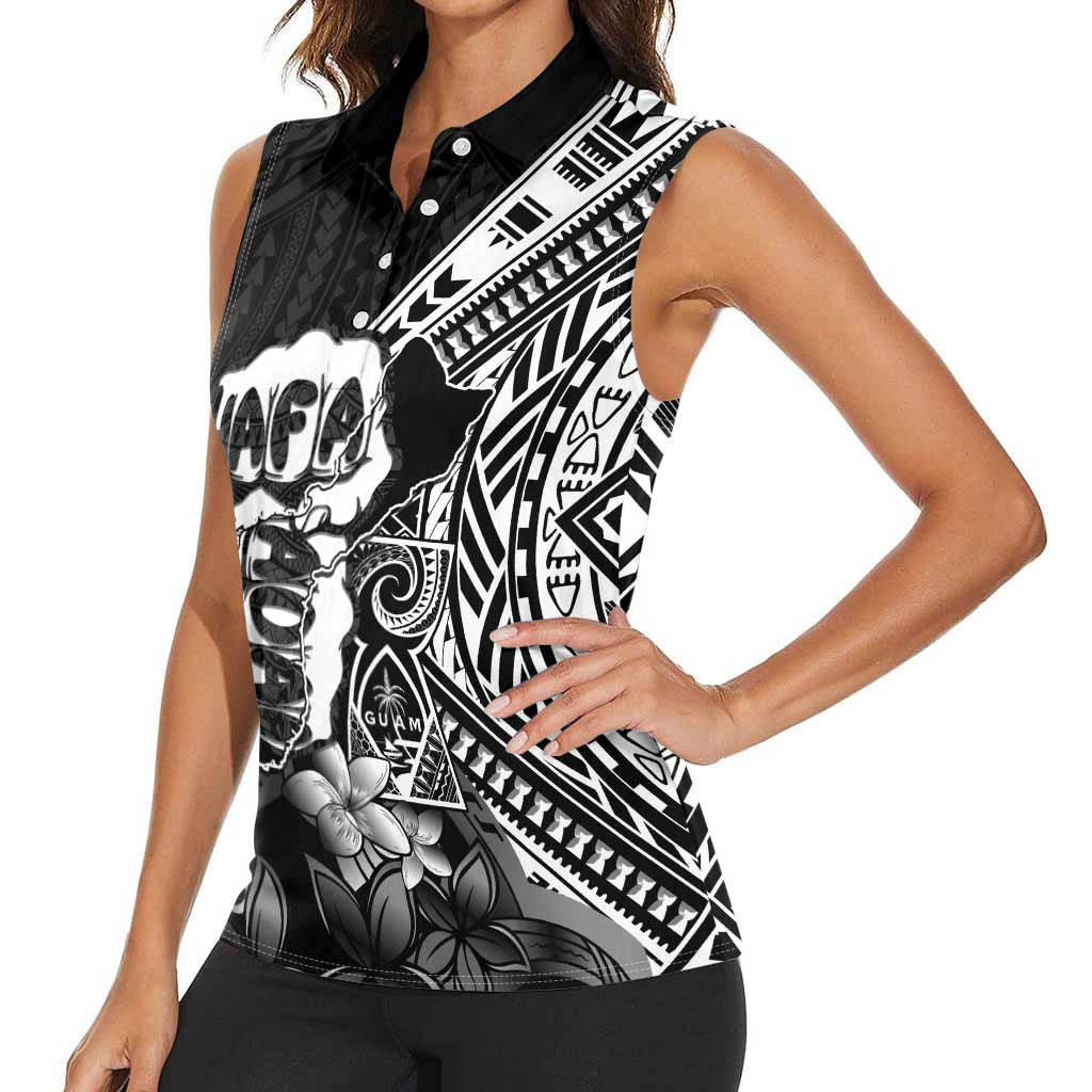 Hafa Adai Guam Discovery Day Women Sleeveless Polo Shirt Chamorro Latte Stone Hand Black Version