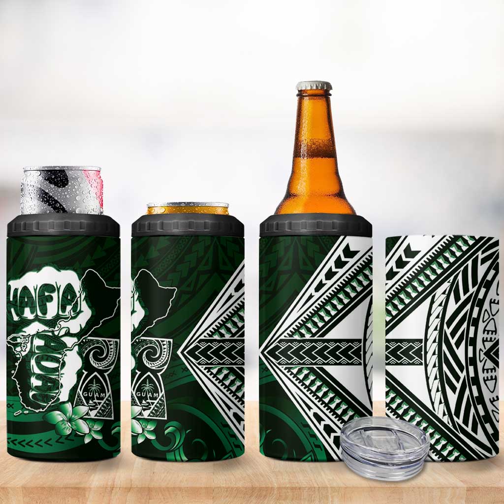 Hafa Adai Guam Discovery Day 4 in 1 Can Cooler Tumbler Chamorro Latte Stone Hand Green Version