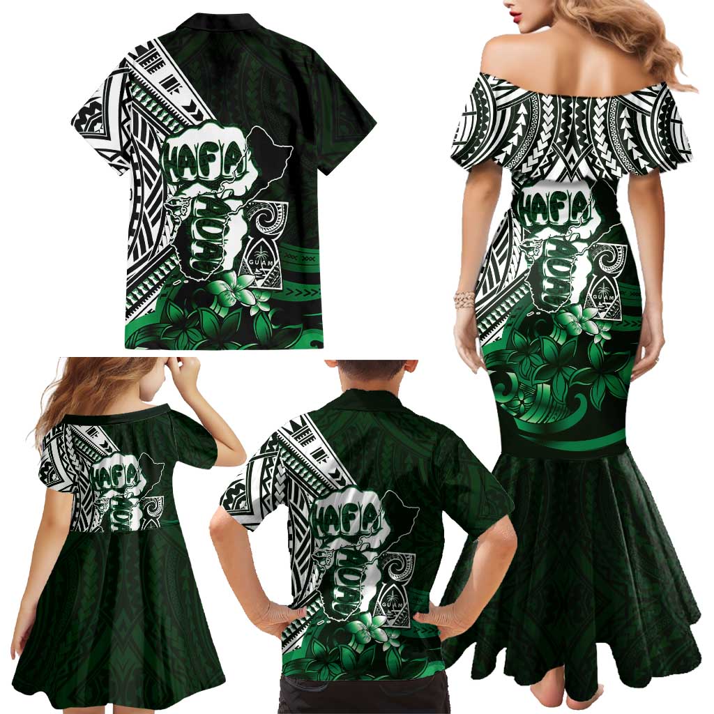 Hafa Adai Guam Discovery Day Family Matching Mermaid Dress and Hawaiian Shirt Chamorro Latte Stone Hand Green Version LT14 - Polynesian Pride