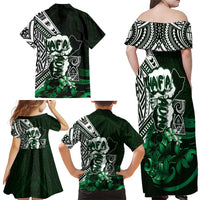 Hafa Adai Guam Discovery Day Family Matching Off Shoulder Maxi Dress and Hawaiian Shirt Chamorro Latte Stone Hand Green Version LT14 - Polynesian Pride